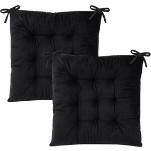 Black Plush Chair Cushions W/ Ties Set of 2